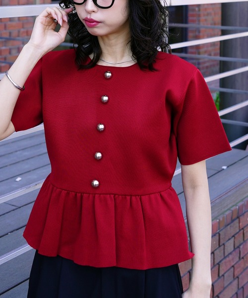 CFCL 赤ニットペプラムトップス ニット セーター ニットペプラムトップス レディース : ZOZOTOWN Yahoo