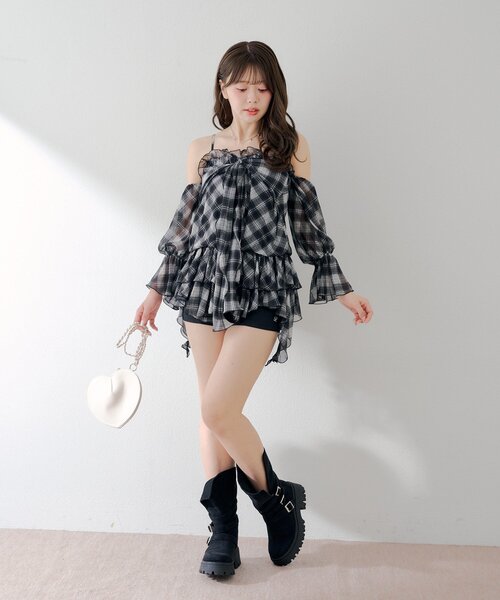 Chico ドロップデザインオフショルチュニック Chico（チコ） ブラウス シャツ 「2way」ドロップデザインオフショル
