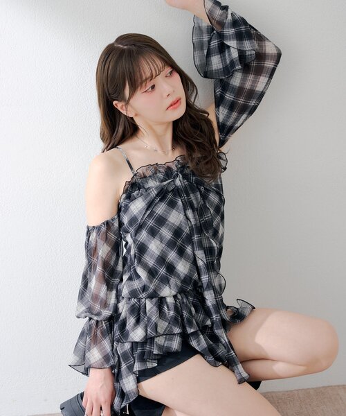 Chico ドロップデザインオフショルチュニック Chico（チコ） ブラウス シャツ 「2way」ドロップデザインオフショル