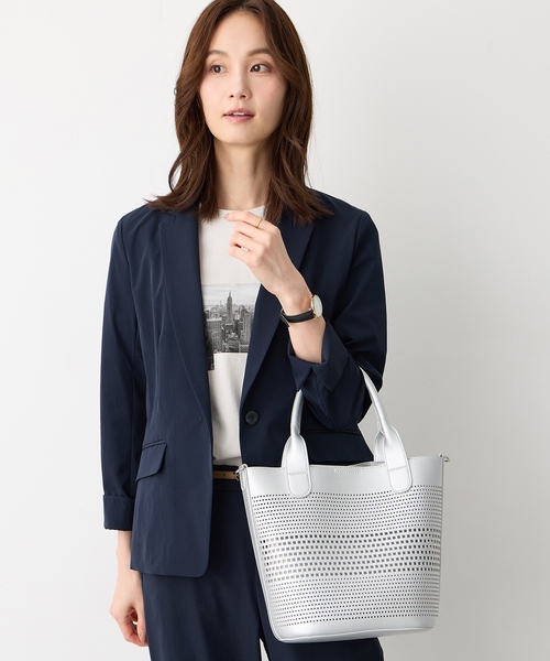 トートバッグ パンチング合皮2WAYトートバッグ「ポーチ付き・ショルダーストラップ取り外し可能」 レディースの画像