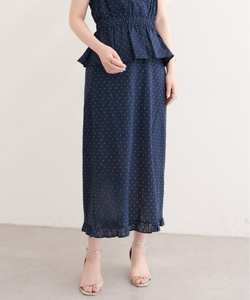 natural couture ロング スカート 裾フリルチェック柄スカート