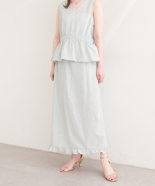natural couture ロング スカート 裾フリルチェック柄スカート