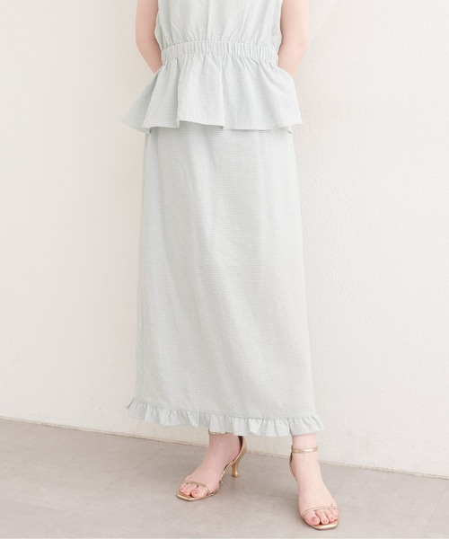 natural couture ロング スカート 裾フリルチェック柄スカート