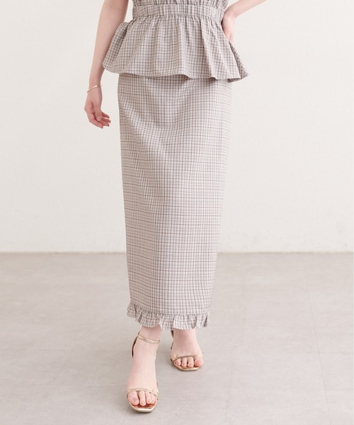 natural couture ロング スカート 裾フリルチェック柄スカート