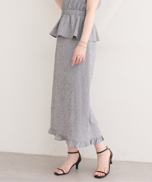 natural couture ロング スカート 裾フリルチェック柄スカート