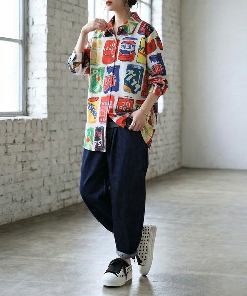 「antiqua」 長袖シャツ ONESIZE レッド レディース_画像5