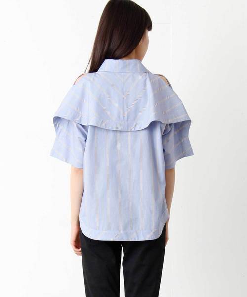 新品　AVIE　アヴィ　ブラウス　シャツ　ネイビー AVIE（アビィ） ブラウス シャツ デニム切替テントラインプルオーバー