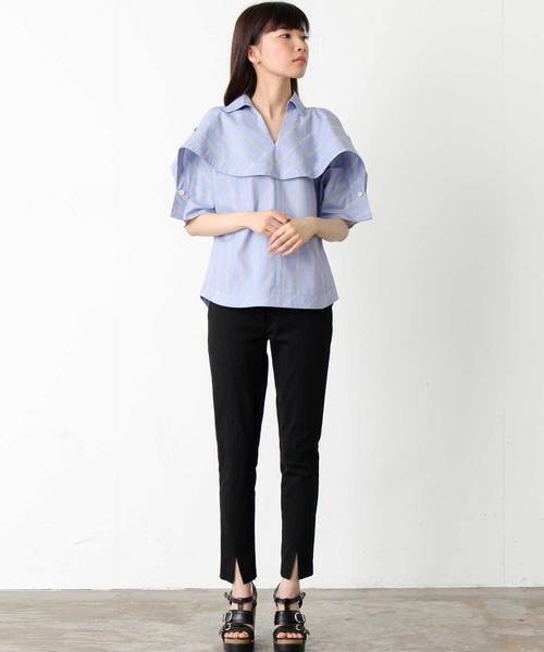 新品　AVIE　アヴィ　ブラウス　シャツ　ネイビー AVIE（アビィ） ブラウス シャツ ストライプデザインブラウス