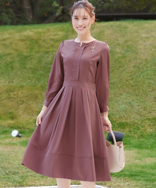 Tiaclasse ワンピース 「大きいサイズ」キーネックフレアワンピース