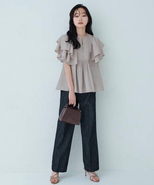 RUIRUE BOUTIQUE ブラウス シャツ レイヤードケープ・キーネック