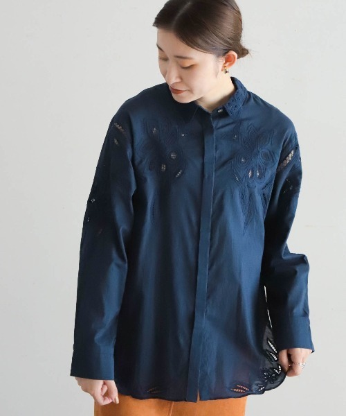 ブラウス シャツ インドネシア刺繍　ロングシャツ レディース