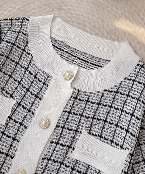 DIAVEL カーディガン 半袖ツイード風ニットカーディガン レディース