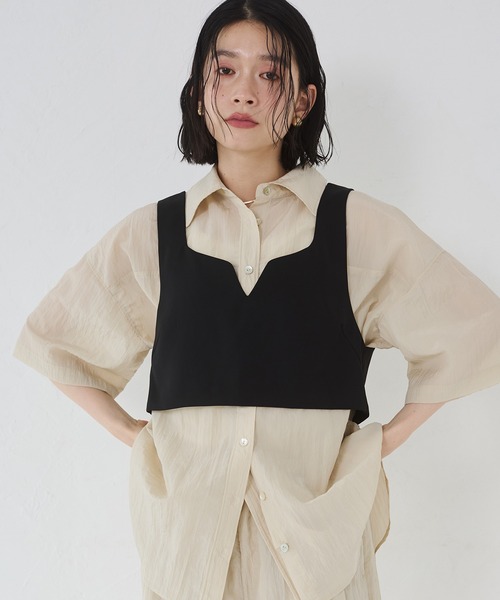 再々値下げ♪【ビスチェ】オーダー品☆高級素材☆表裏着用可能 FREAK'S STORE/ビスチェ風 レイヤード フリル 半袖 トップス