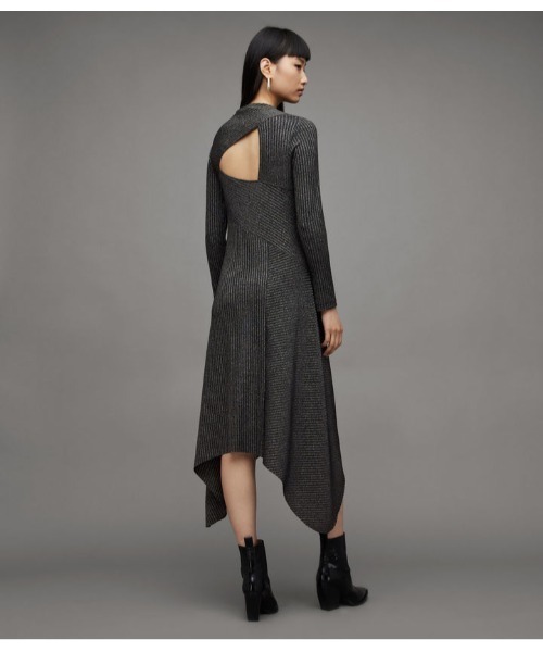 ワンピース GIA RIBBED SPARKLE ASYMMETRIC MIDI DRESS | GIA リブ 
