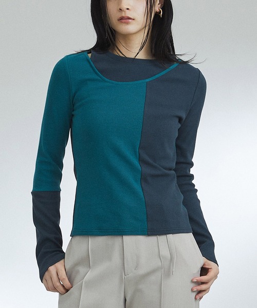 tシャツ レイヤーアシメカットアウトカットソー｜ウォッシャブル/ロンT レディース UNITED TOKYO tシャツ レイヤーアシメカットアウトカットソー