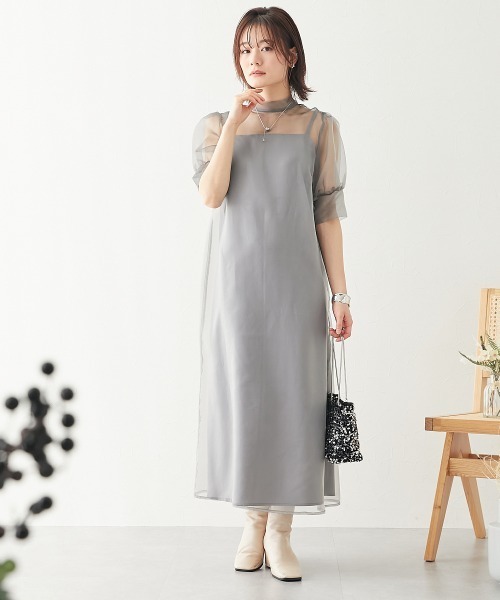 Neina ドレス ボリュームスリーブオーガンジーワンピースドレス 大きい