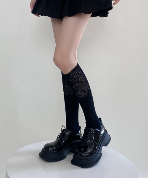 sososo 出品 靴下 レース切り替えハイソックス レディース : ZOZOTOWN Yahoo!店