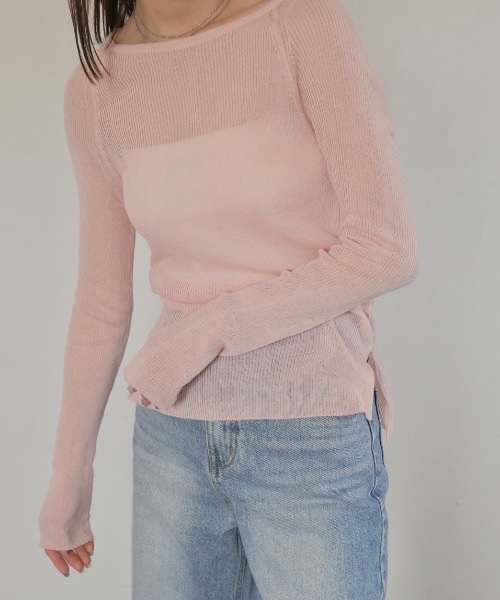 crewre　シルクブランドボートネックロンT サイズ2 ピンク crewre online shop / シルクブレンドボートネックロンT