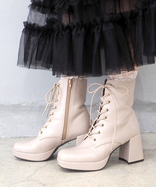 byあしながおじさん ブーツ 晴雨兼用│厚底レースアップブーツ 8980749