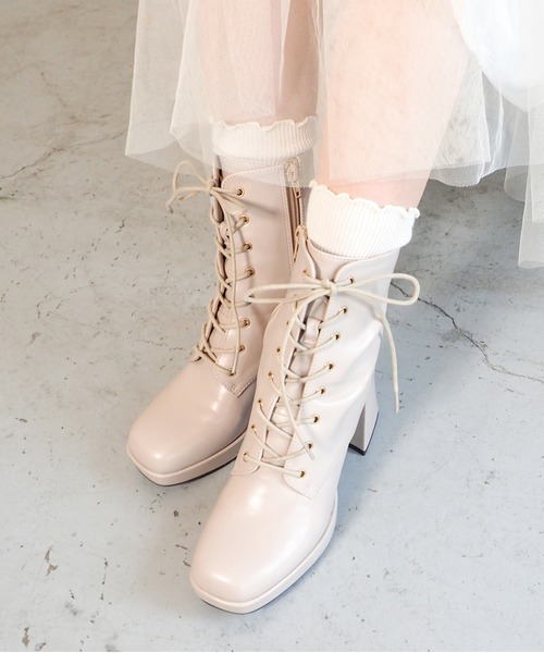 byあしながおじさん ブーツ 晴雨兼用│厚底レースアップブーツ 8980749