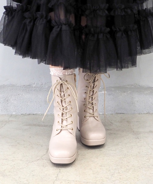 byあしながおじさん ブーツ 晴雨兼用│厚底レースアップブーツ 8980749