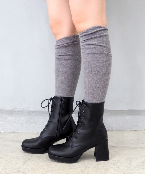 byあしながおじさん ブーツ 晴雨兼用│厚底レースアップブーツ 8980749