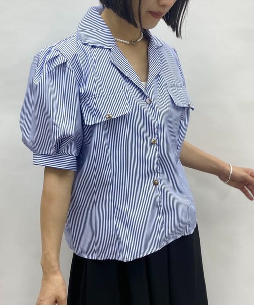 パフスリーブフレンチトップス レディース Lace Ladies タック パフスリーブ ジョーゼット ブラウス シャツ