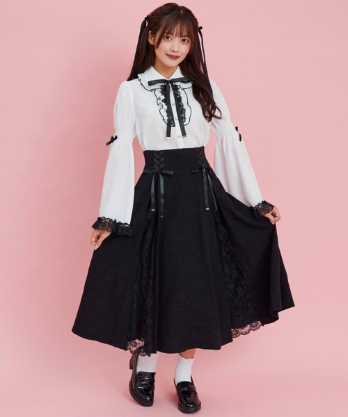 Secret Honey ブラウス シャツ パール襟フレア袖ブラウス