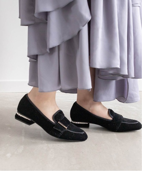 RANDA パールヒールローファーシューズ ランダ RANDA パールヒールローファーシューズ （BLACK） -靴