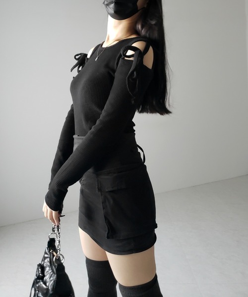 me+em select tシャツ 「 3color 」カットアウトショルダー