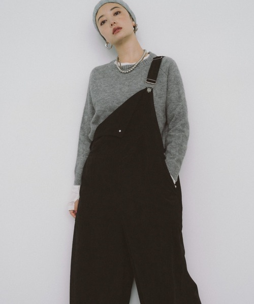45R☆コットンウールコーデュロイのサロペット/ブラック♪ HANNE サロペット オーバーオール コーデュロイサロペット レディース