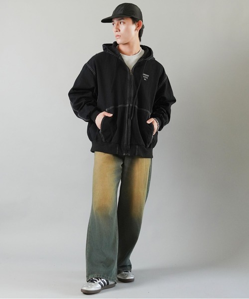 Spick&Span 黒 フード付きジャケット SPINNS コート ジャケット 短丈フード付きアクティブジャケット