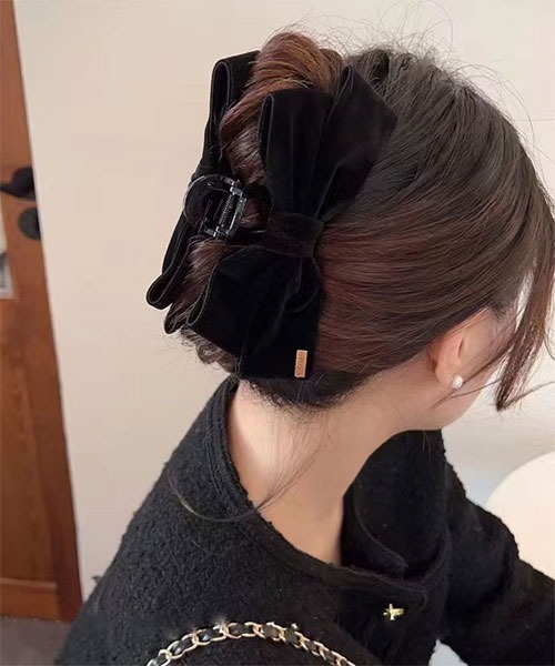 Mayree ヘアクリップ 「float」ベロア リボン ゴールドプレート バンス