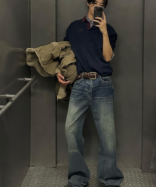 MASONPRINCE ジーンズ ルーズフィット ヴィンテージウォシュ加工
