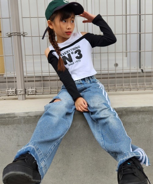 RandS tシャツ 肩あきバイカラーロンT キッズ 子供服 女の子