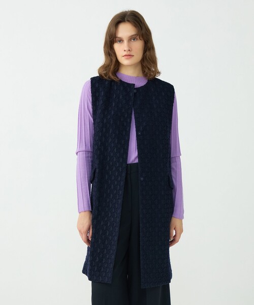 【Ballsey】コットンクルーネックジレ Ballsey（ボールジィ） ベスト ジレ モールヤーンジャカード クルー