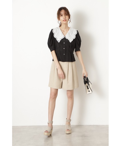 [JILL STUART] короткий рукав блуза SMALL черный женский 