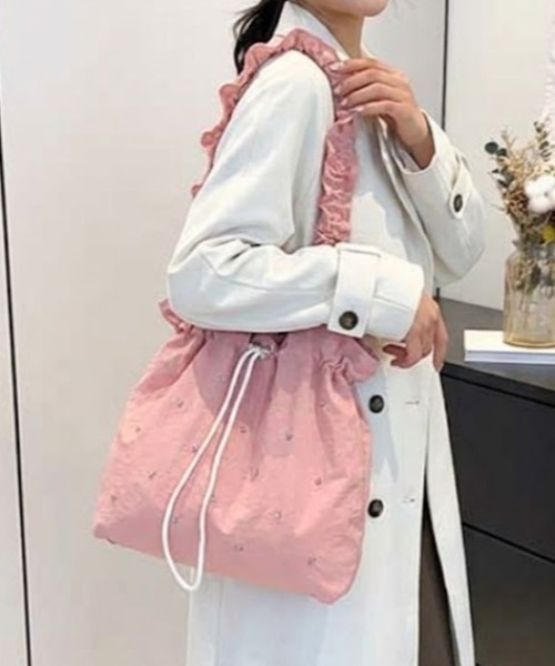トートバッグ キラキラギャザー巾着トートバッグ レディース