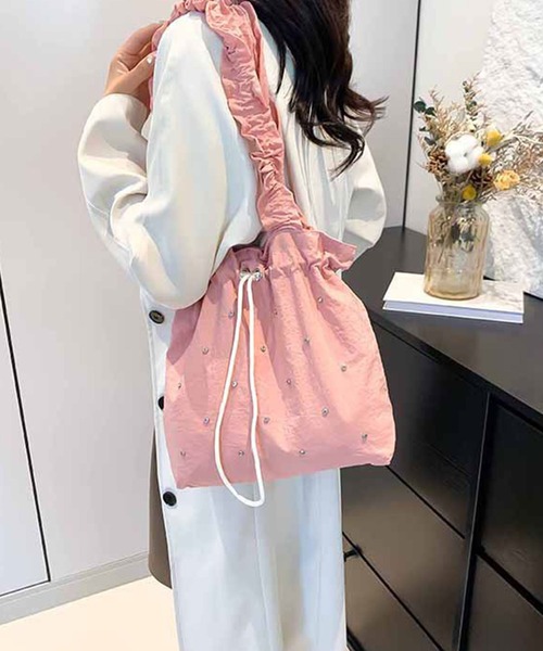 【オーダー品】　トートバッグ　巾着バッグ トートバッグ 「大容量・A4サイズ対応可」キラキラギャザー巾着トート