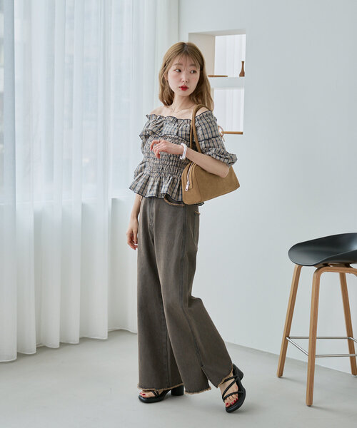 kastane ワイド スリット デニム パンツ セール】【低身長サイズ追加/高身長サイズ/3サイズ展開/5色展開