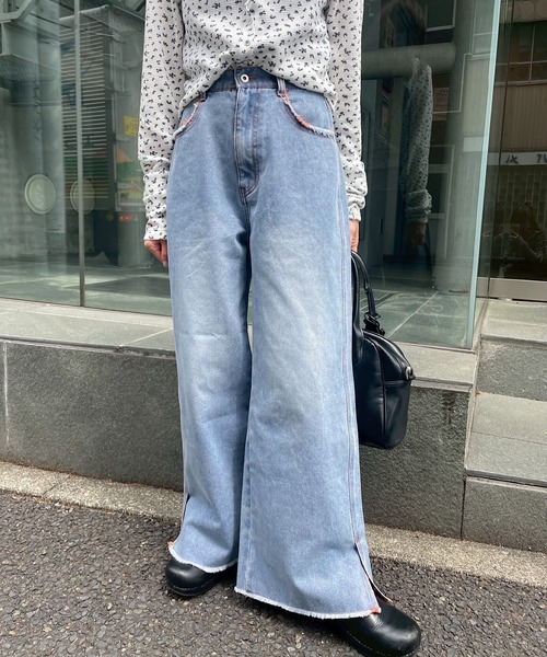 Kastane カスタネ デニムスリットワイドパンツ サイズ0 低身長サイズ追加/高身長サイズ/3サイズ展開】デニムスリット