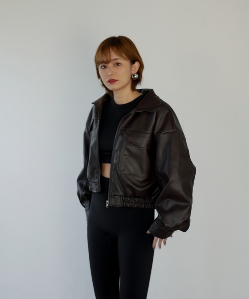 My shawty（マイシャウティー） ブルゾン アウター f/leather short 