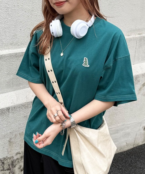 ブラウス シャツ 「m:rex」ミニ恐竜ワッペンクレイジーストライプシャツ レディース DOUBLE NAME tシャツ 「m:rex」ミニ恐竜ワッペンコンパクトTEE