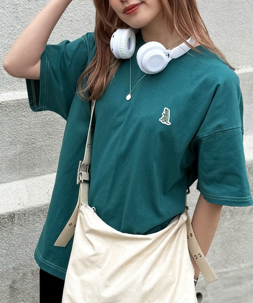 ブラウス シャツ 「m:rex」ミニ恐竜ワッペンクレイジーストライプシャツ レディース DOUBLE NAME tシャツ 「m:rex」ミニ恐竜ワッペンコンパクトTEE