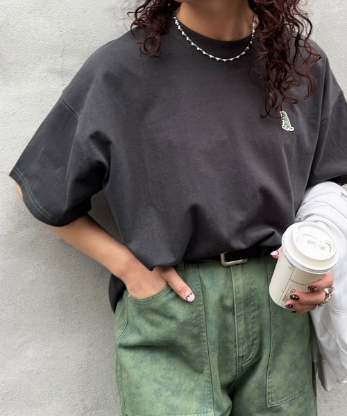 ブラウス シャツ 「m:rex」ミニ恐竜ワッペンクレイジーストライプシャツ レディース DOUBLE NAME tシャツ 「m:rex」ミニ恐竜ワッペンコンパクトTEE