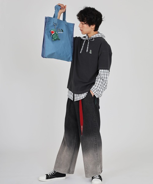 ブラウス シャツ 「m:rex」ミニ恐竜ワッペンクレイジーストライプシャツ レディース DOUBLE NAME tシャツ 「m:rex」ミニ恐竜ワッペンコンパクトTEE