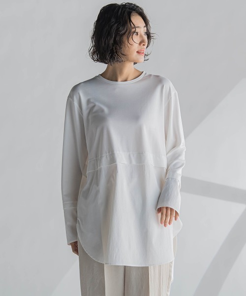 tシャツ 「biyori」”どんな着こなしもシャレ見え”ドッキングカットソー「洗濯機で洗える」 レディース