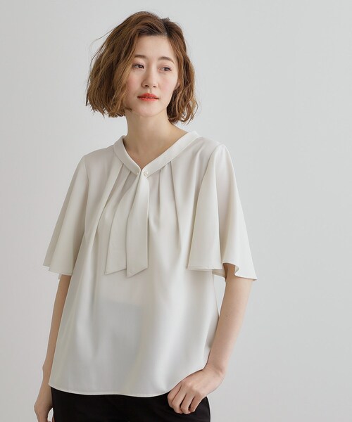 grove ブラウス シャツ 「華やか」パール調ピン付きボウタイ