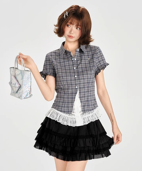 tシャツ サイドシェイプレース ショートスリーブトップス GH25s063「Girlyhalo」 レディース c.u.l tシャツ サイドシェイプレース ショートスリーブトップス