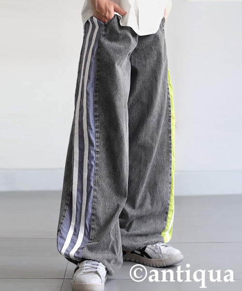 アンティカ 人気完売品 切り替えラインデニムパンツ 切替ラインデニムパンツ レディース ワイドシルエット 送料無料